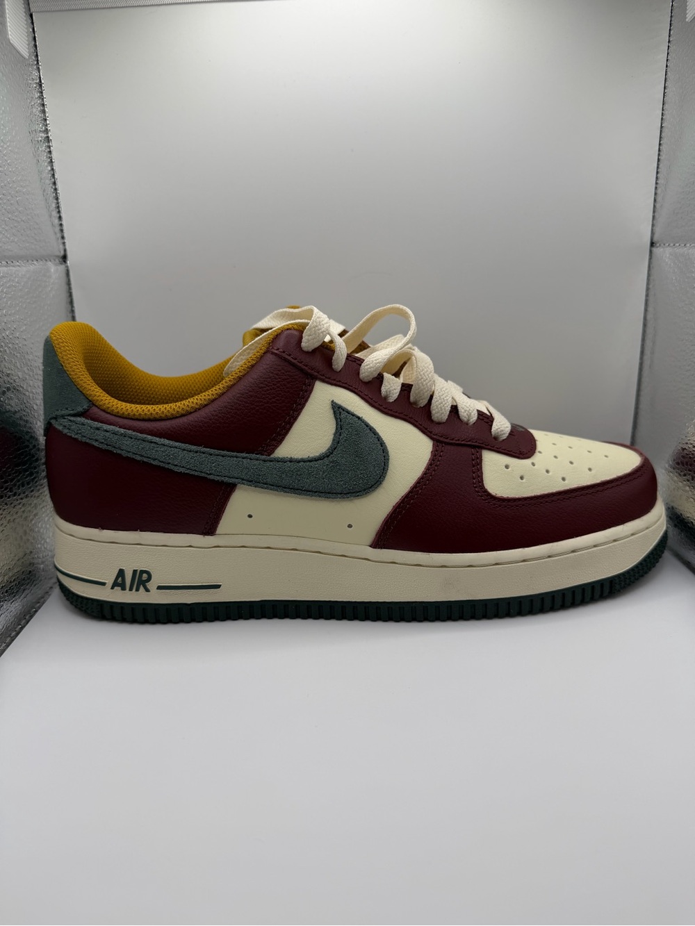 Nike Air Force 1 Low — Maroon, Cream & Teal Accents